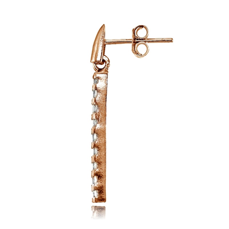 Rose Gold Flashed Sterling Silver Cubic Zirconia Bar Dangle Drop Earrings