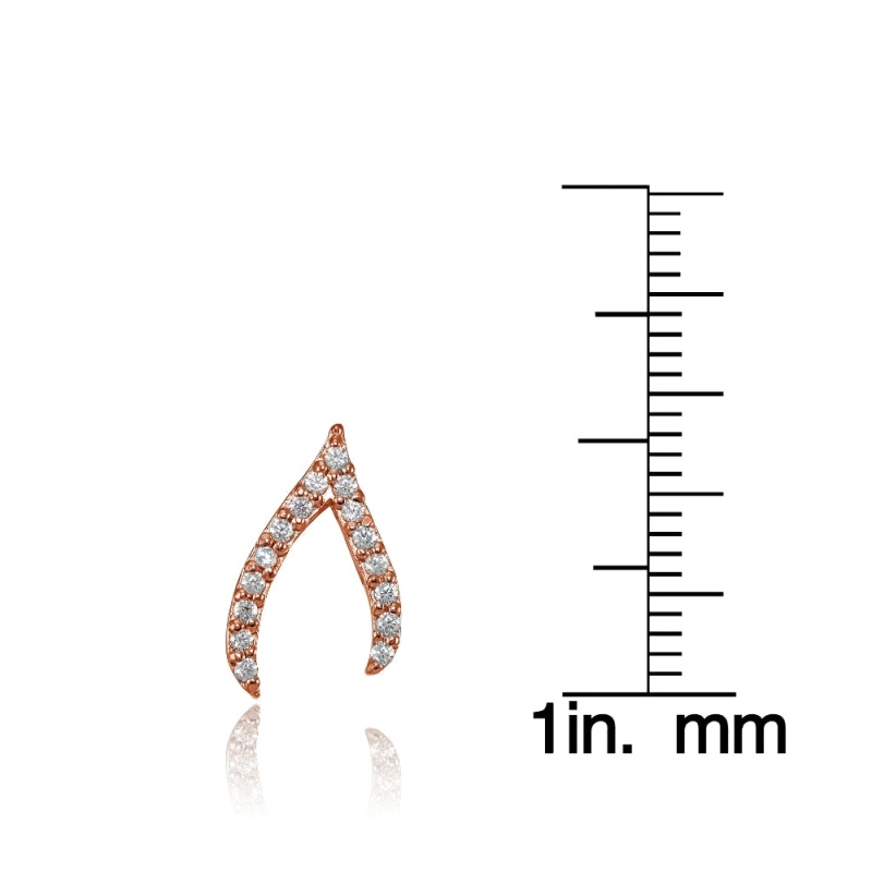 Rose Gold Flashed Sterling Silver Cubic Zirconia Wish Bone Stud Earrings