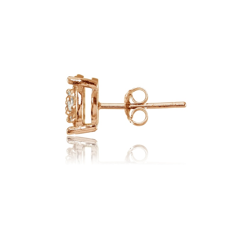Rose Gold Flashed Sterling Silver Round Cubic Zirconia Stud Earrings