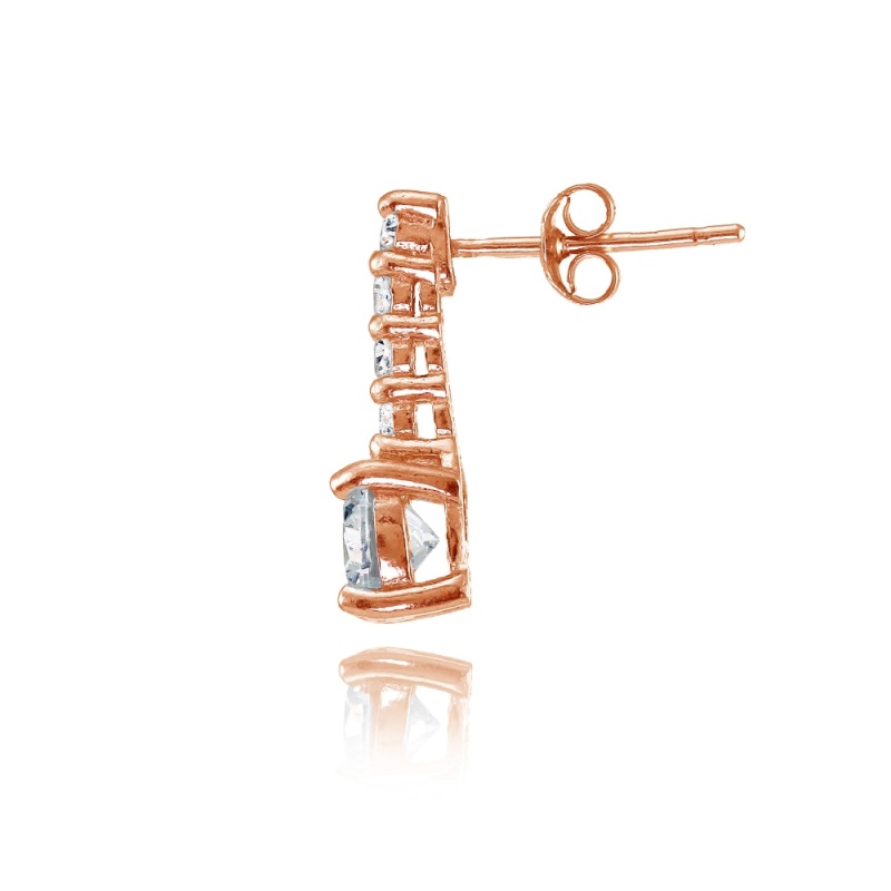 Rose Gold Flashed Sterling Silver Cubic Zirconia 5-Stone Round Drop Earrings