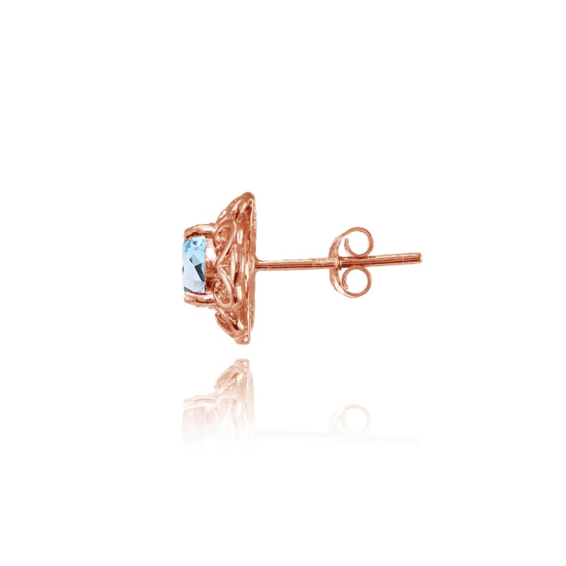 Rose Gold Flashed Sterling Silver Blue Topaz Round Filigree Stud Earrings