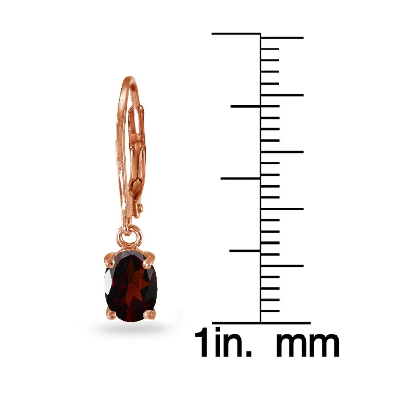 Rose Gold Flashed Sterling Silver Garnet 7X5mm Oval Dangle Leverback Earrings