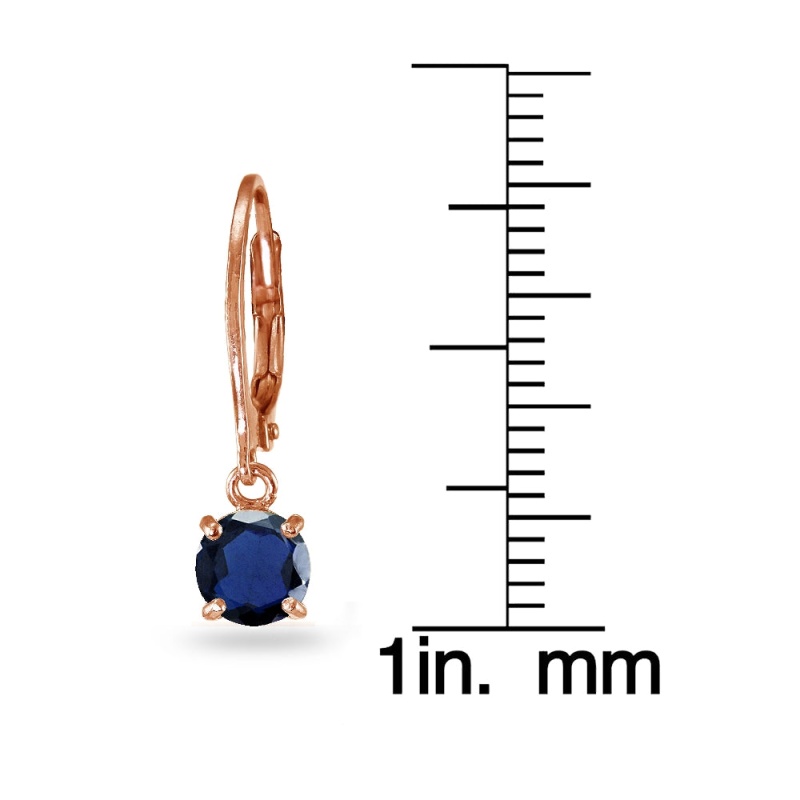 Rose Gold Flashed Sterling Silver Created Blue Sapphire 6Mm Round Dangle Leverback Earrings