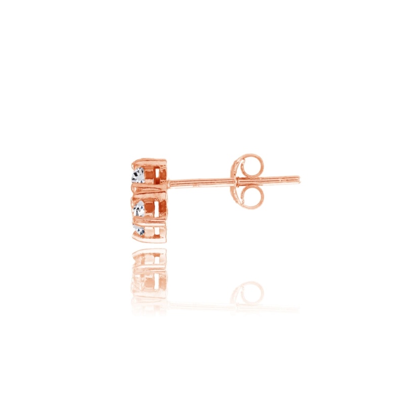 Rose Gold Flashed Sterling Silver Cubic Zirconia 3-Stone Triangle Stud Earrings