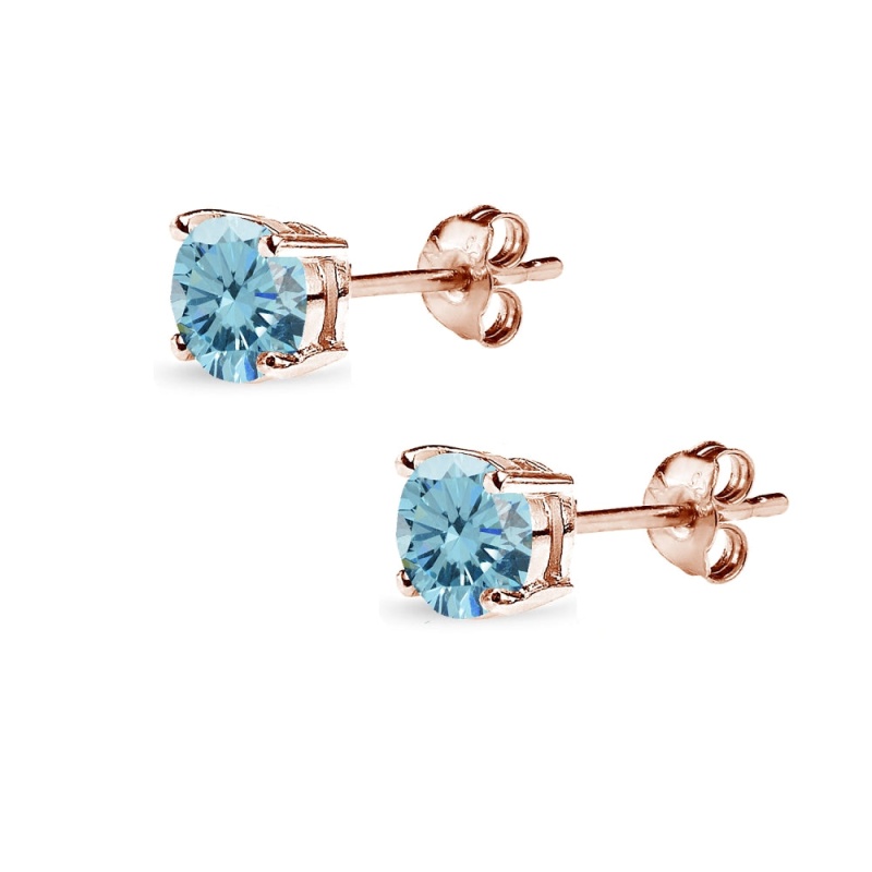 Rose Gold Flashed Sterling Silver 5mm Light Blue Stud Earrings Created with Swarovski Crystals