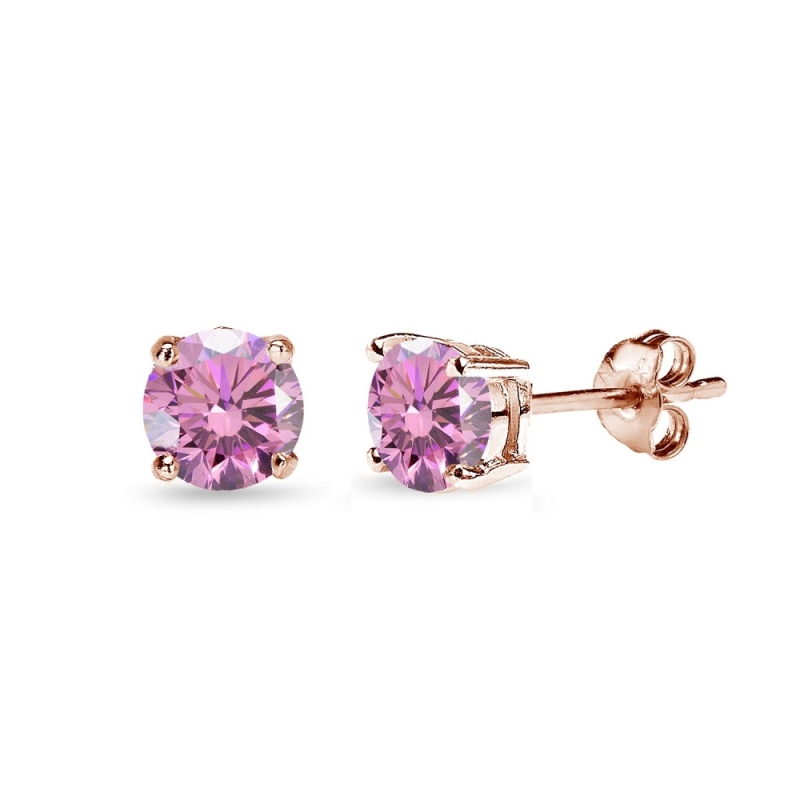 Rose Gold Flashed Sterling Silver 5Mm Light Rose Stud Earrings Created With Swarovski Crystals