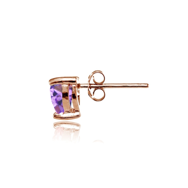 Rose Gold Flashed Sterling Silver Created Amethyst 6Mm Heart Stud Earrings