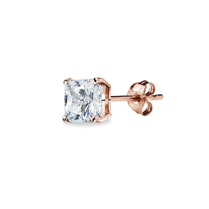 Rose Gold Flash Sterling Silver Aaa Cubic Zirconia 6X6mm Princess-Cut Square Stud Earrings