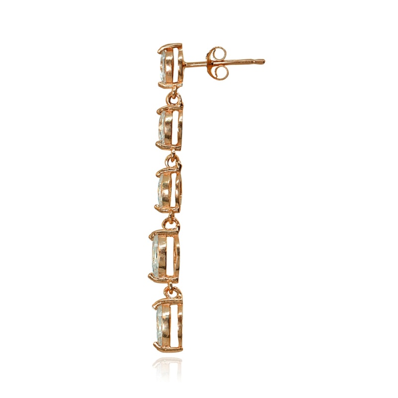 Rose Gold Flashed Sterling Silver Cubic Zirconia Marquise-Cut Long Dangle Drop Earrings