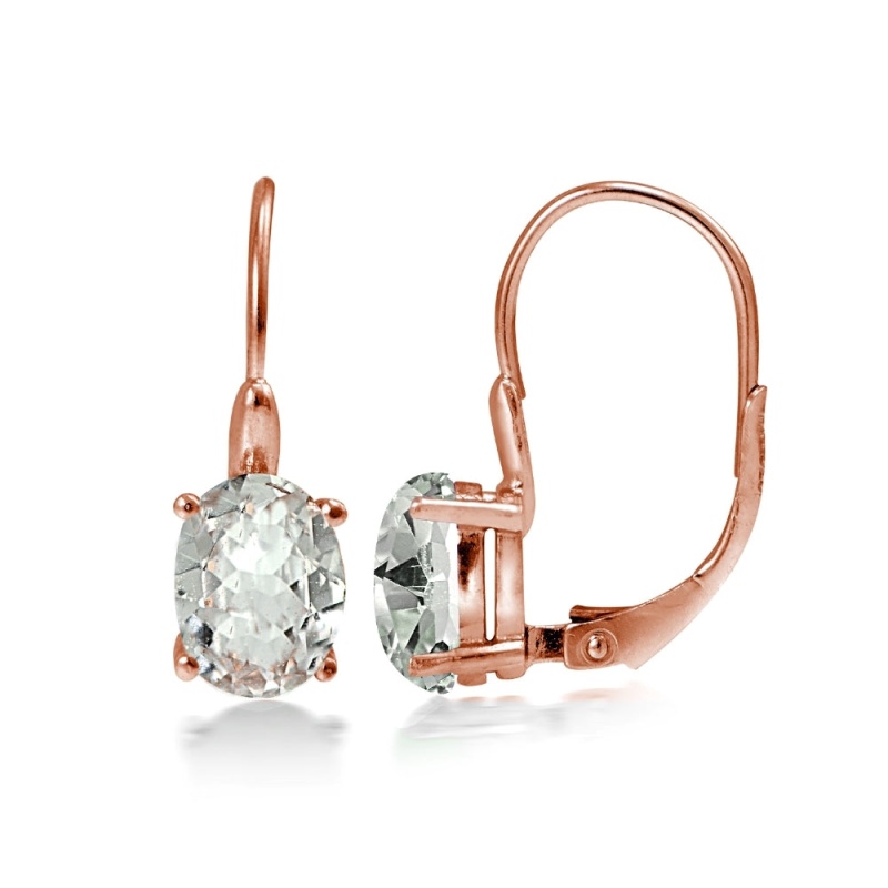 Rose Gold Flashed Sterling Silver 1Aquamarine 8X6mm Oval Leverback Earrings
