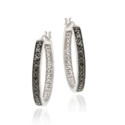 Sterling Silver .10Ct. Tdw Black Diamond 25Mm Oval Hoop Earrings