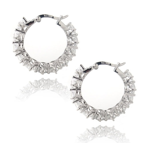 Sterling Silver 8.5Ct Asscher Cut Cz Hoop Earrings
