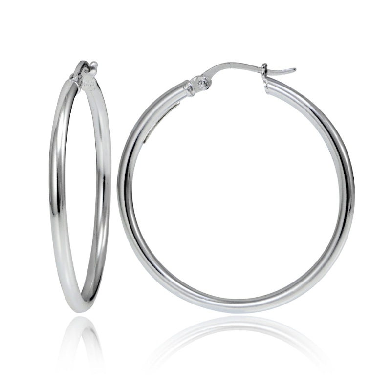 Sterling Silver High Polished Round Hoop Earrings, 35Mm