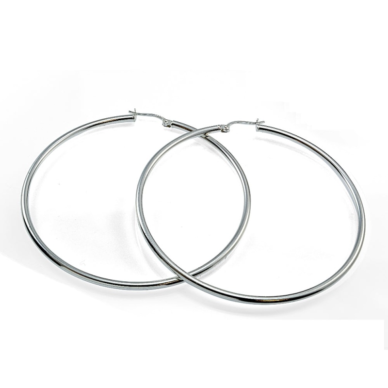 Sterling Silver High Polished Round Hoop Earrings, 45Mm