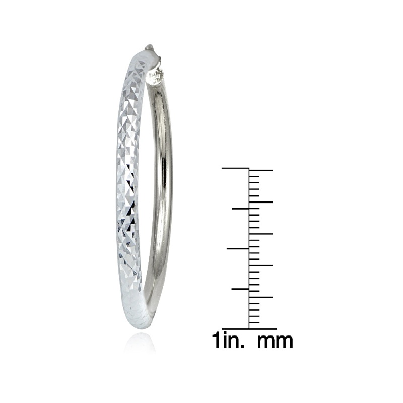 Sterling Silver 3Mm Diamond Cut Round Hoop Earrings, 45Mm