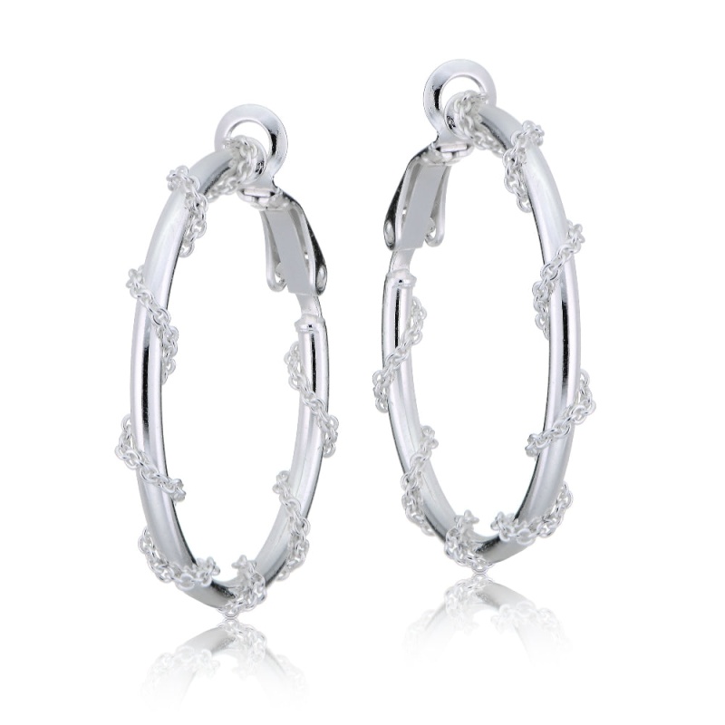 Sterling Silver Chain Wrap Clip-On Hoop Earrings, 30Mm