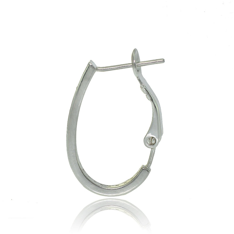Sterling Silver Cubic Zirconia Oval J-Hoop Earrings, 20Mm