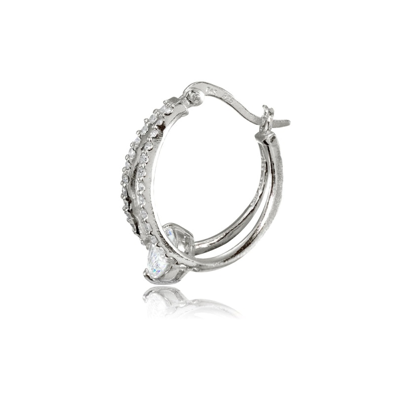 Sterling Silver Cubic Zirconia Oval Double Hoop Earrings