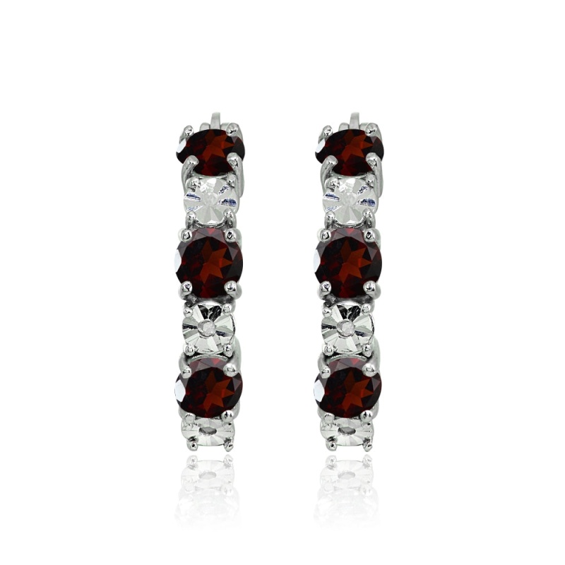 Sterling Silver Garnet Round Filigree 20Mm Hoop Earrings