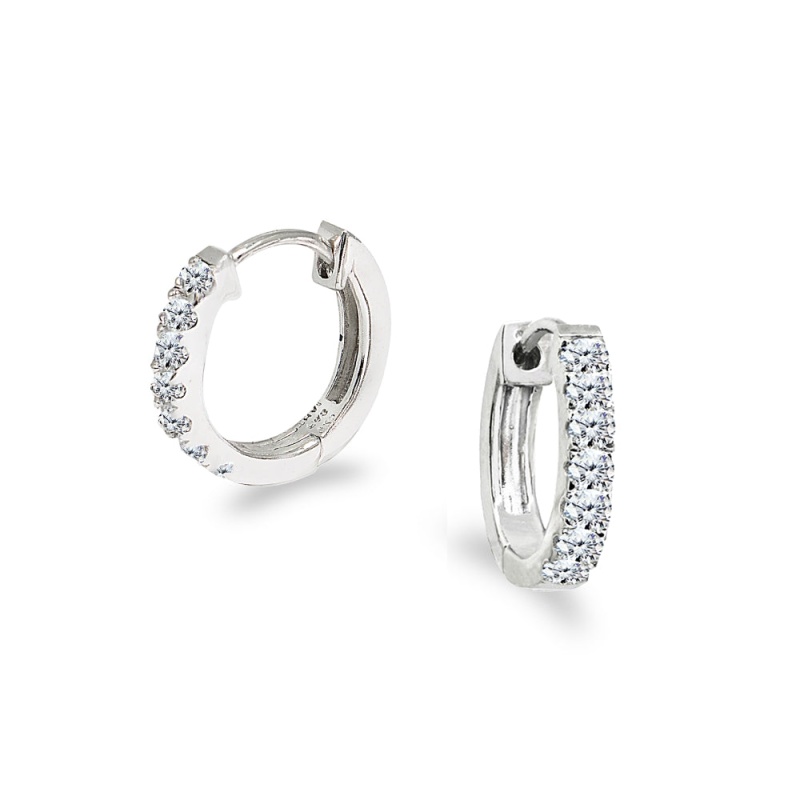 Sterling Silver Tiny Small 15Mm Prong-Set Cubic Zirconia Round Huggie Hoop Earrings