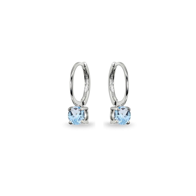 Sterling Silver Blue Topaz 5Mm Solitaire Small Round Huggie Hoop Earrings