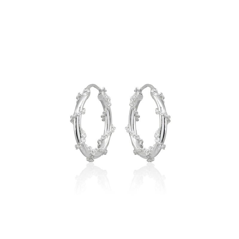 Sterling Silver Chain Wrap Click-Top Hoop Earrings, 20Mm