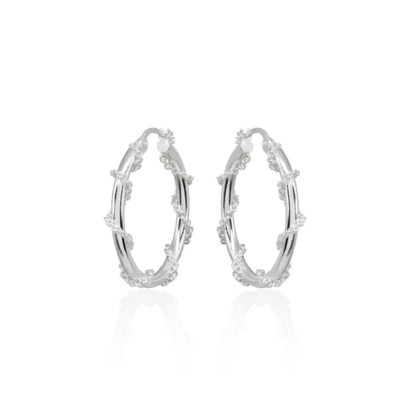 Sterling Silver Chain Wrap Click-Top Hoop Earrings, 25Mm