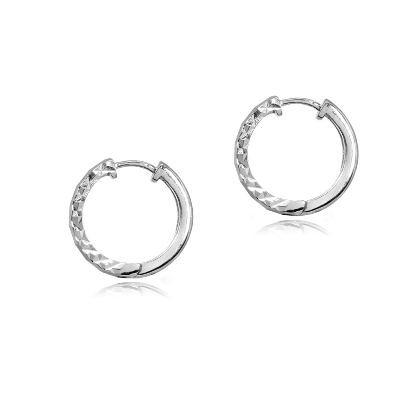 Sterling Silver 2X15mm Diamond-Cut Polished Small Hoop Earrings