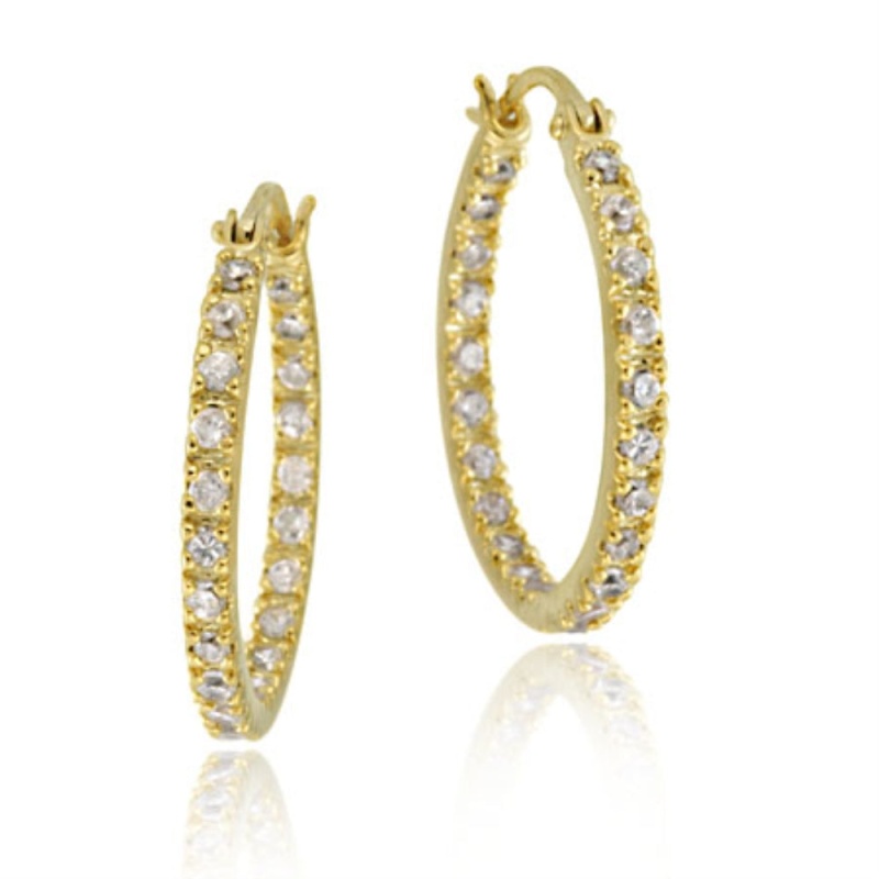 Gold Tone Over Sterling Silver Cubic Zirconia Inside Out 20Mm Round Hoop Earringss