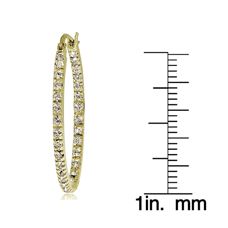 Gold Tone Over Sterling Silver Cubic Zirconia Inside Out 30Mm Oval Hoop Earrings