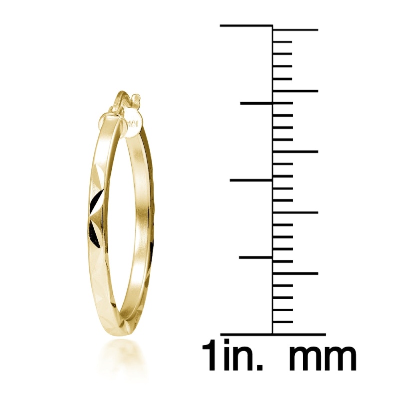 Gold Tone Over Sterling Silver 2Mm Diamond Cut Square-Tube Round Hoop Earrings, 20Mm