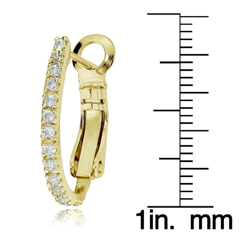 Gold Tone Over Sterling Silver Cubic Zirconia Oval J-Hoop Huggie Earrings, 18m