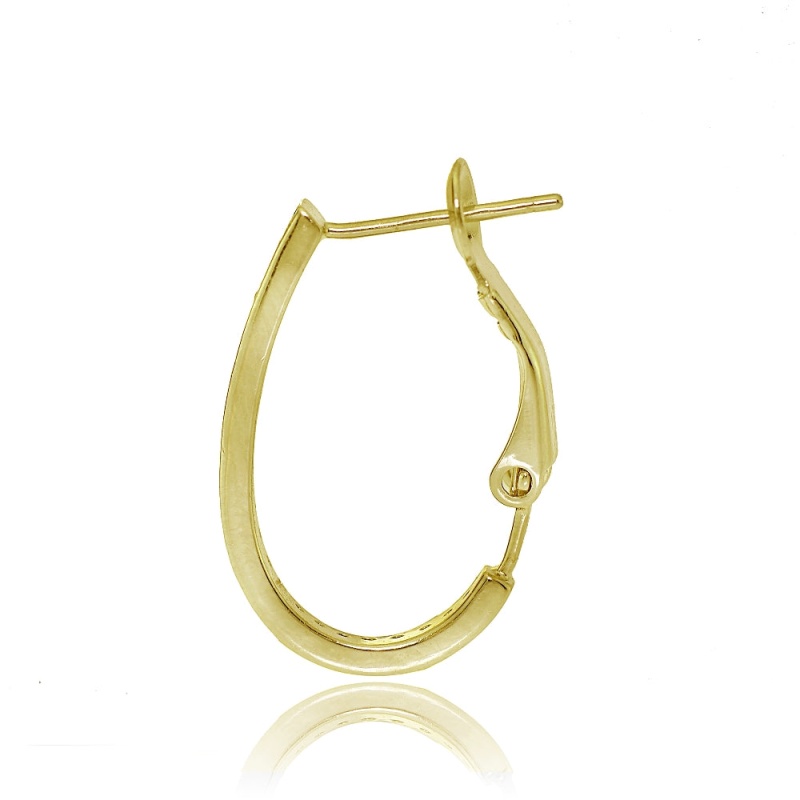 Gold Tone Sterling Silver Cubic Zirconia Oval J-Hoop Earrings, 20Mm