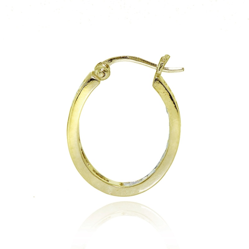 Gold Tone Over Sterling Silver Cubic Zirconia Channel Set Inside-Out Oval Hoop Earrings