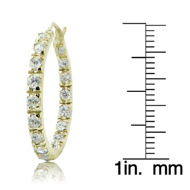 Yellow Gold Flashed Sterling Silver Cubic Zirconia Inside Out 25Mm Round Hoop Earrings
