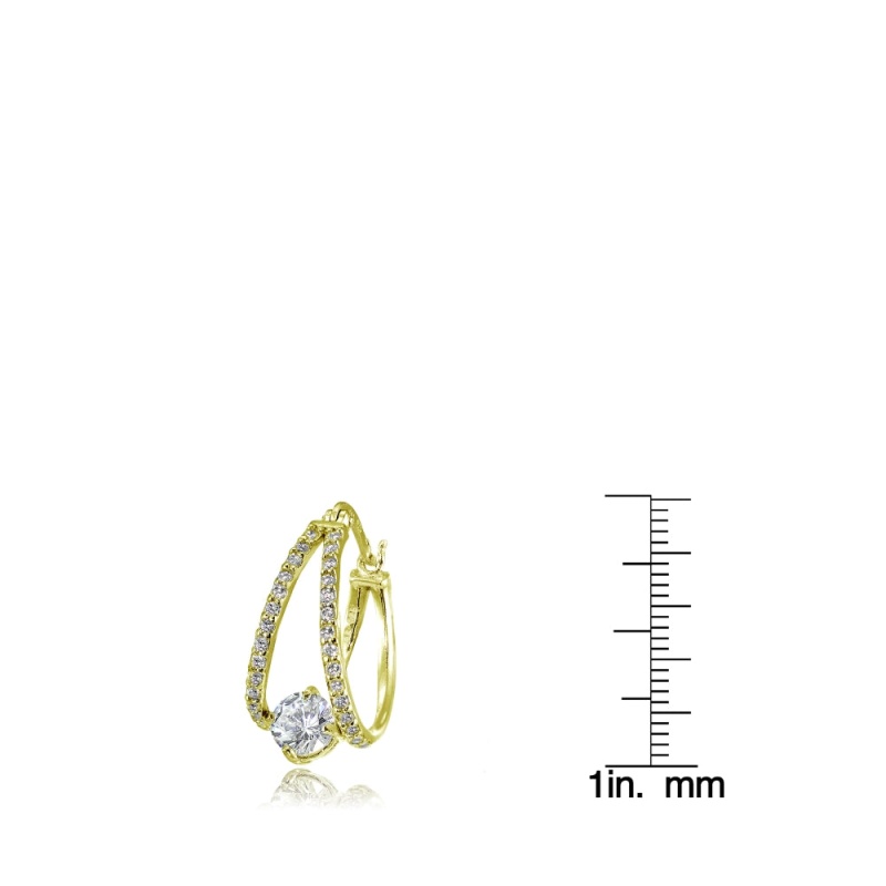Yellow Gold Flashed Sterling Silver Cubic Zirconia Oval Double Hoop Earrings