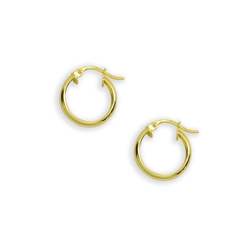 Yellow Gold Flashed Sterling Silver Polished 3X15mm Round Click-Top Small Hoop Earrings