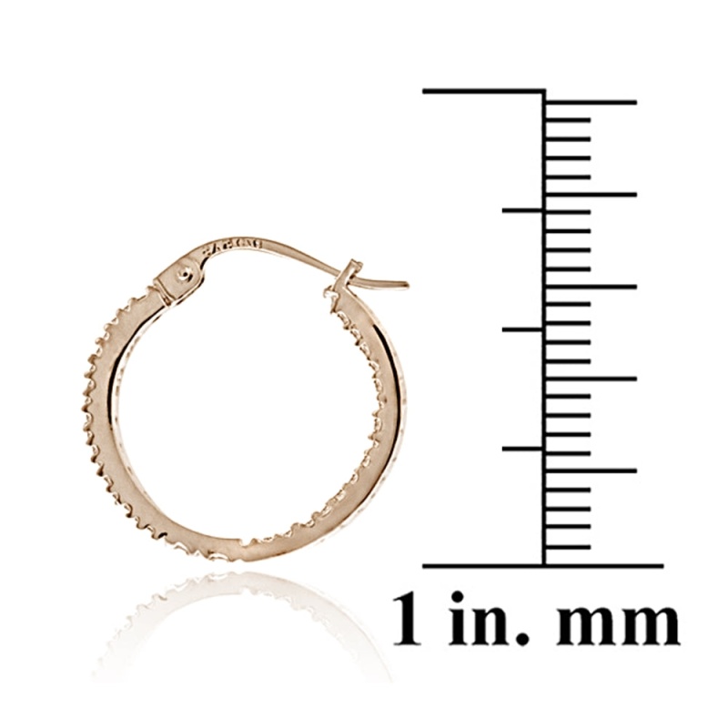 Rose Gold Tone Over Sterling Silver Cubic Zirconia Inside Out 17Mm Round Hoop Earrings