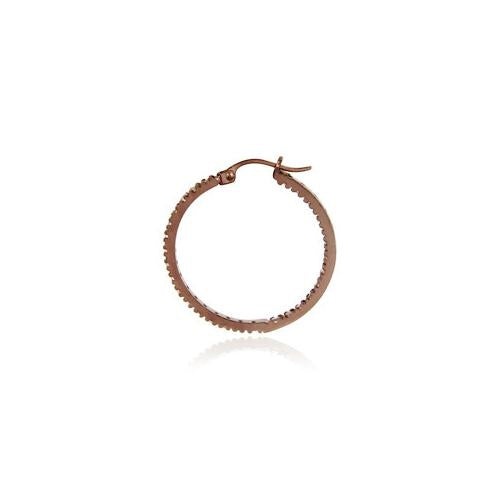 Rose Gold Tone Over Sterling Silver Cubic Zirconia Inside Out 25Mm Round Hoop Earrings
