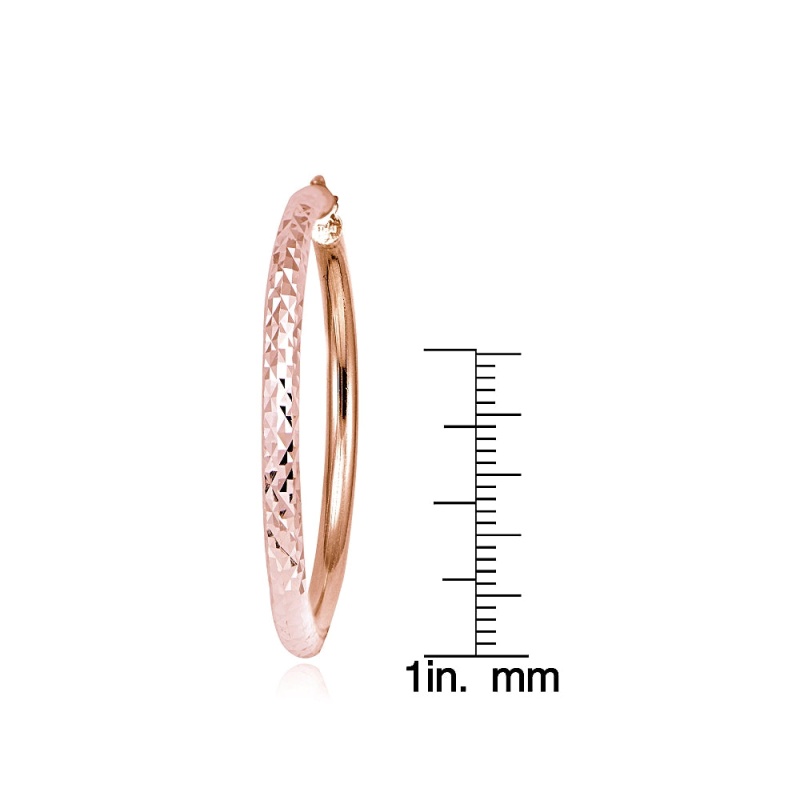 Rose Gold Over Sterling Silver 3Mm Diamond Cut Round Hoop Earrings, 35Mm