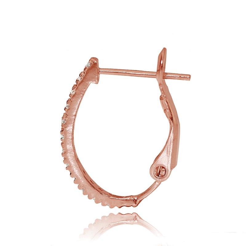 Rose Gold Flash Sterling Silver Cubic Zirconia Oval J-Hoop Huggie Earrings, 18m