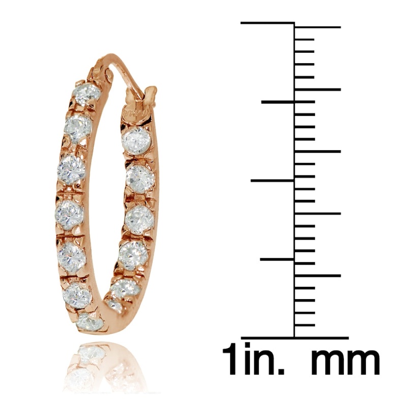 Rose Gold Flash Sterling Silver Cubic Zirconia 20Mm Inside-Out Oval Hoop Earrings