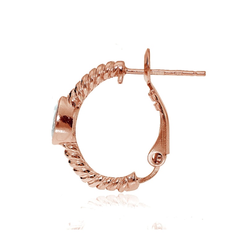 Rose Gold Flash Sterling Silver Cubic Zirconia Teardrop Oval J-Hoop Earrings