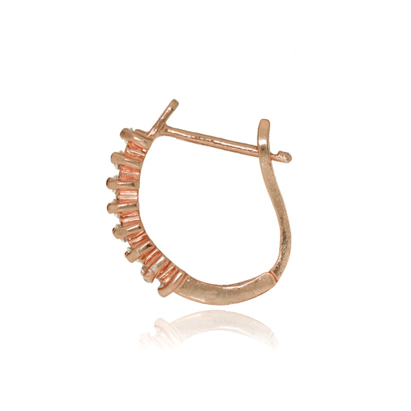 Rose Gold Flash Sterling Silver Cubic Zirconia Huggie Huggie J-Hoop Earrings, 12Mm