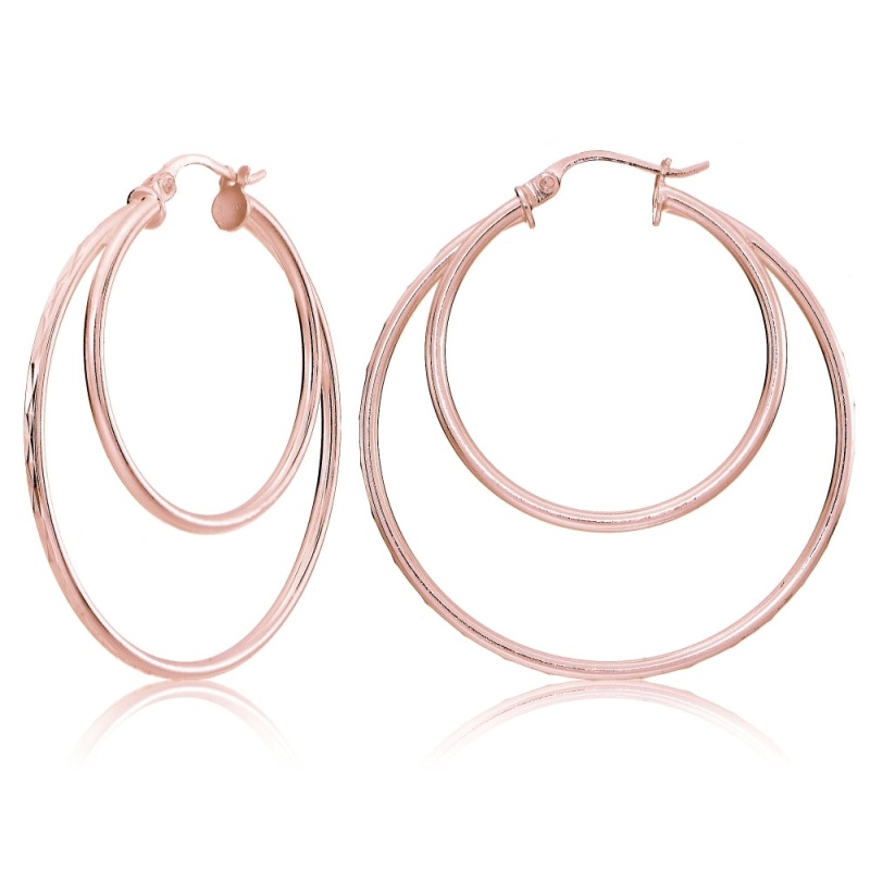 Rose Gold Tone Over Sterling Silver Diamond-Cut 38Mm Round Double Hoop Earrings