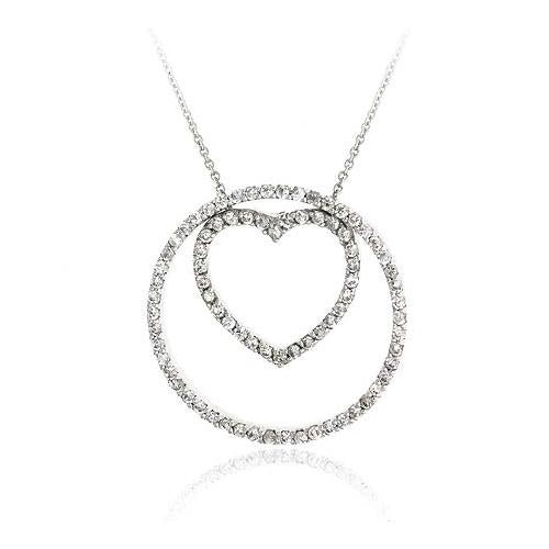 3 In 1! Sterling Silver .925 Diamond Cubic Zirconia Stone Heart Circle Eternity Cz Pendant/Slide