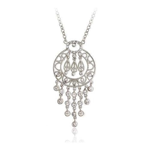 Sterling Silver .925 Diamond Cubic Zirconia Stone Chandelier Cz Necklace