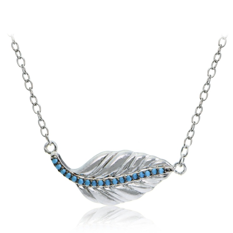 Sterling Silver Nano Created Turquoise Leaf Necklace