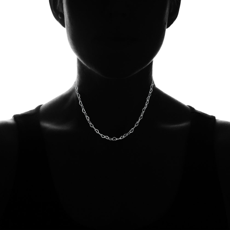 Sterling Silver Heart Link Chain Choker Necklace