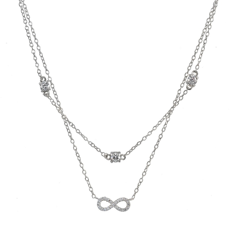 Sterling Silver Cubic Zirconia Infinity Layered Choker Necklace